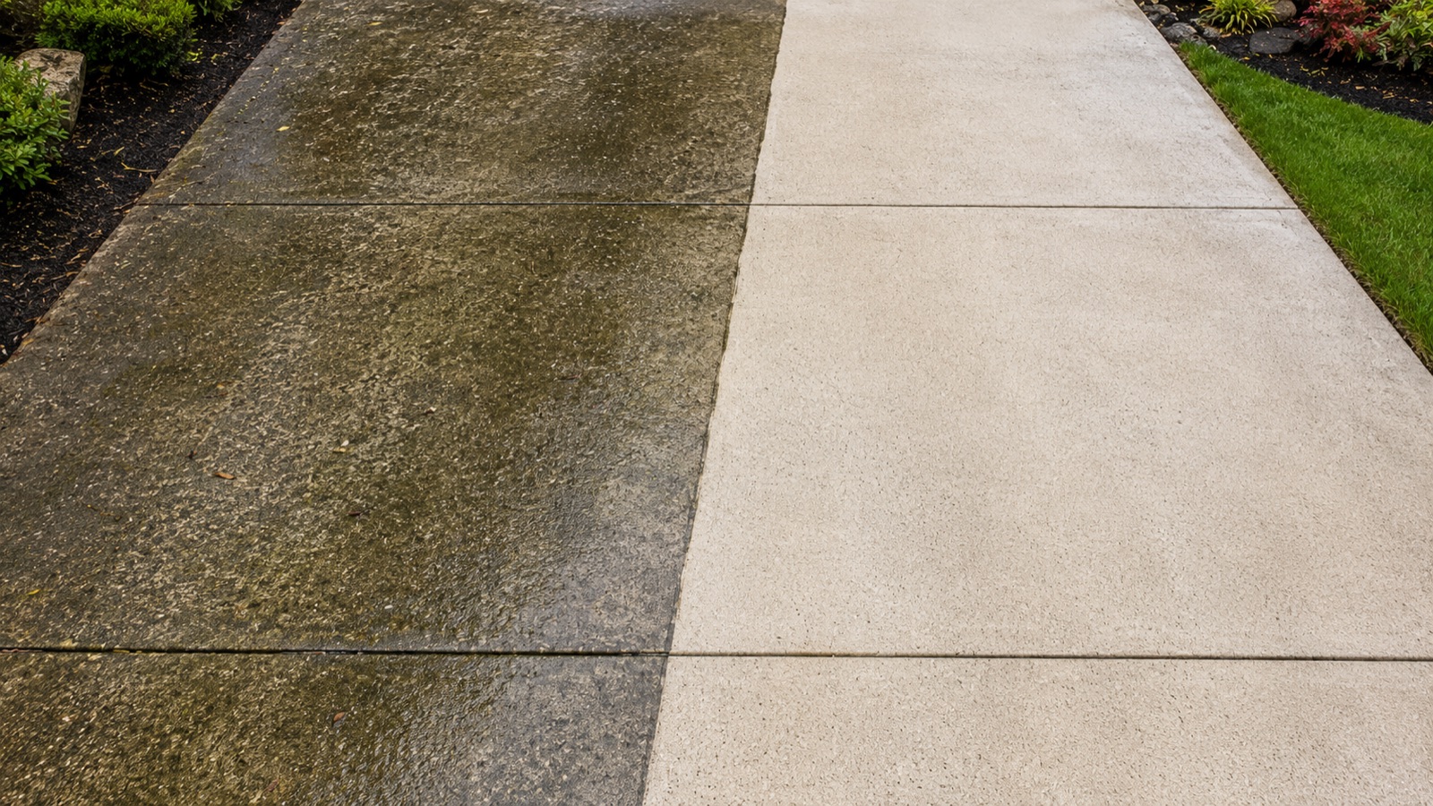 Pressure washing a residential driveway