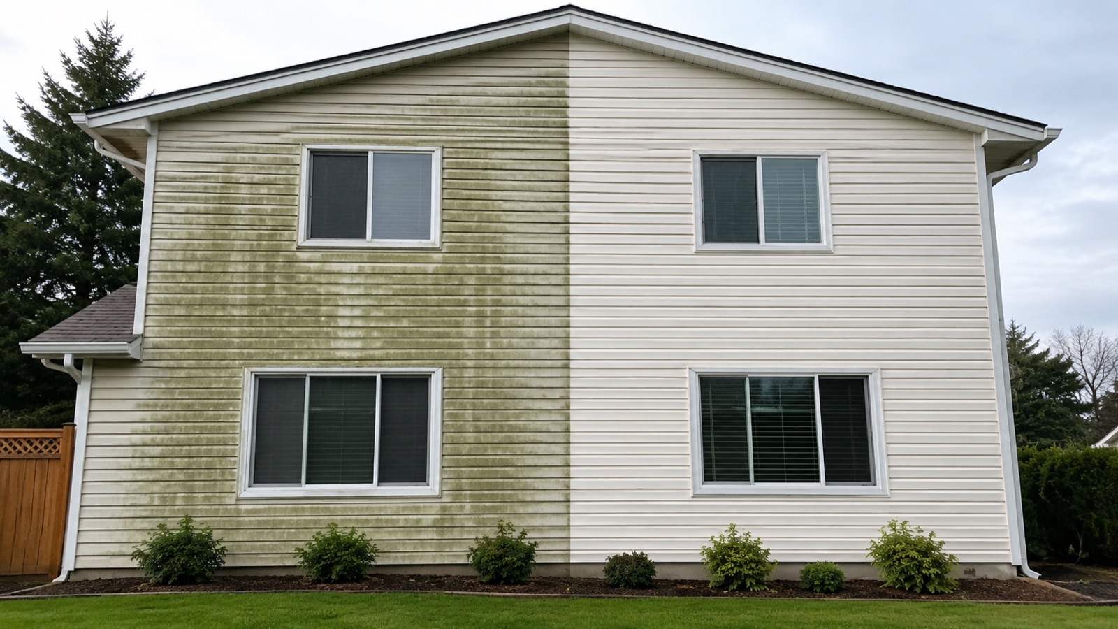 Home siding cleaned by soft washing